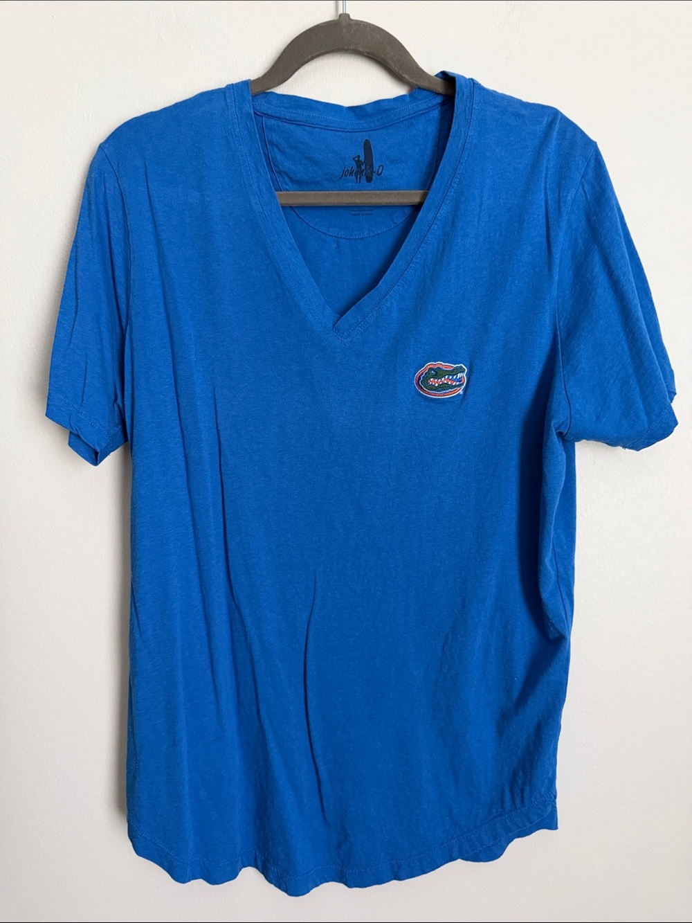johnnie-O Royal Blue V-Neck Long Sleeve Tee with Gators Patch